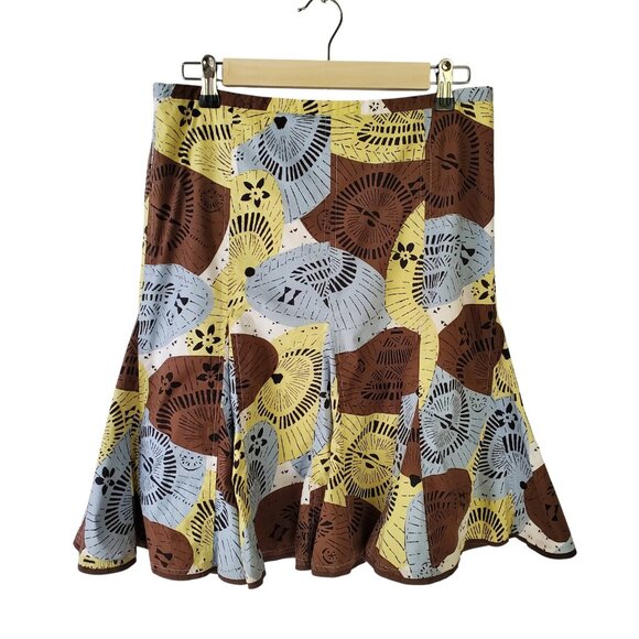 BCBG MaxAzria VTG Y2K 1990s Flared Skirt Floral Cotton Blue Brown Yellow Boho 4 - Picture 3 of 14